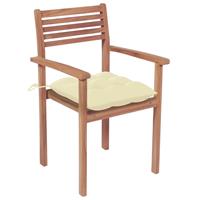 vidaXL Tuinstoelen 4 st met crèmewitte kussens massief teakhout