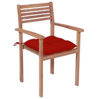 vidaXL Tuinstoelen 4 st met rode kussens massief teakhout