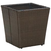 vidaXL Theetafel 41,5x41,5x44 cm poly rattan en gehard glas bruin