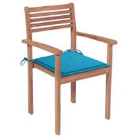 vidaXL Tuinstoelen 2 st met blauwe kussens massief teakhout