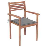 vidaXL Tuinstoelen 4 st met grijze kussens massief teakhout