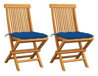 vidaXL Tuinstoelen 2 st met blauwe kussens massief teakhout