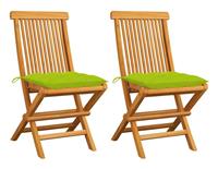 vidaXL Tuinstoelen 2 st met heldergroene kussens massief teakhout