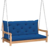 vidaXL Schommelbank met blauw kussen 120 cm massief teakhout