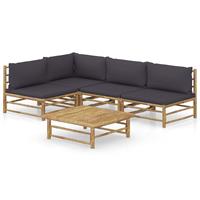 vidaXL 5-delige Loungeset met donkergrijze kussens bamboe