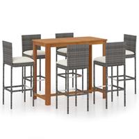 vidaXL 7-tlg. Gartenbar-Set mit Kissen Grau Schwarz