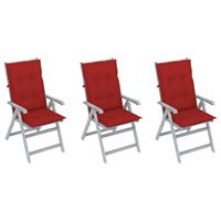 vidaXL Verstellbare Gartenstühle 3 Stk. mit Auflagen Massivholz Akazie Grau