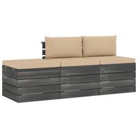 vidaXL 3-delige Loungeset met kussens pallet massief grenenhout