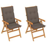 vidaXL Tuinstoelen 2 st met taupe kussens massief teakhout