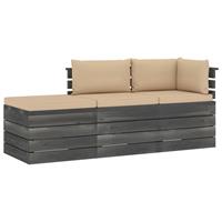 3-delige Loungeset Met Kussens Pallet Massief Grenenhout