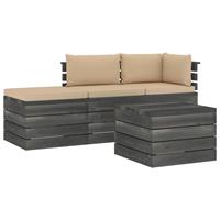 vidaXL 4-delige Loungeset met kussens pallet massief grenenhout