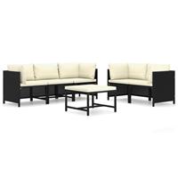 Vidaxl 6-delige Loungeset Met Kussens Poly Rattan Zwart