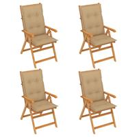 vidaXL Tuinstoelen 4 st met beige kussens massief teakhout