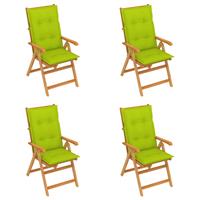 vidaXL Tuinstoelen 4 st met heldergroene kussens massief teakhout
