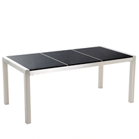 Beliani Tuintafel gepolijst graniet/RVS zwart driedelig tafelblad 180 x 90 cm GROSSETO