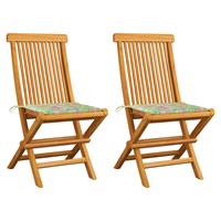vidaXL Tuinstoelen 2 st met bladpatroon kussens massief teakhout
