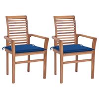vidaXL Essstühle 2 Stk. mit Königsblauen Kissen Massivholz Teak 