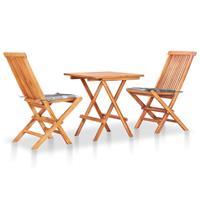 vidaXL 3-tlg. Bistro-Set mit Kissen Grau Karomuster Massivholz Teak 