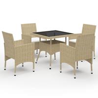 vidaXL 5-tlg. Garten-Essgruppe Poly Rattan und Glas  Beige