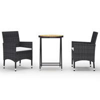 vidaXL 3-tlg. Bistro-Set Poly Rattan und Akazienholz  Schwarz