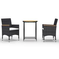 vidaXL 3-tlg. Bistro-Set Poly Rattan und Akazienholz  Schwarz