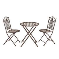 En.casa Bistro Set Balkonset 3-tlg. Tisch 2 Stühle Essgruppe Sitzgruppe Gartenmöbel Stahl in verschiedenen Farben braun