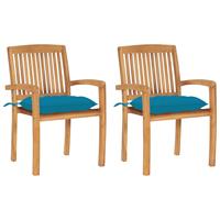 vidaXL Gartenstühle 2 Stk. mit Hellblauen Kissen Massivholz Teak Blau