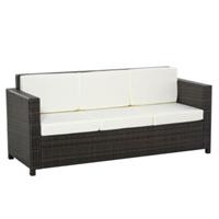 3 - Sitzer Rattansofa mit Kissen braun/weiß