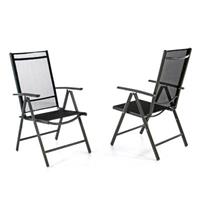 VCM 2er Set Klappstuhl Textiline schwarz Rahmen dunkelgrau Gartenstuhl Campingstuhl