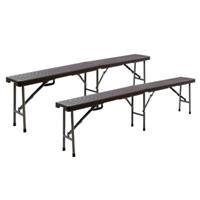 VCM Partybank 2er Set Klappbank Rattan-Optik 180 x 25 cm braun Bierbank bis 200 kg