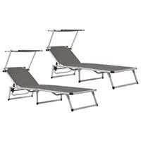 VidaXL Klappbare Sonnenliegen mit Dach 2 Stk. Aluminium Textilene  Grau