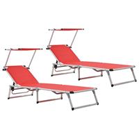 vidaXL Ligbedden inklapbaar met dak 2 st aluminium en textileen rood