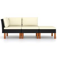 vidaXL 3-delige Loungeset poly rattan en massief eucalyptushout