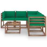 vidaXL 6-tlg. Garten-Lounge-Set Kissen Grün Kiefer Imprägniert Braun