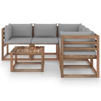 vidaXL 6-delige Loungeset met grijze kussens geïmpregneerd grenenhout