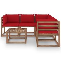 vidaXL 6-delige Loungeset met rode kussens geïmpregneerd grenenhout