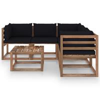 vidaXL 6-delige Loungeset met zwarte kussens geïmpregneerd grenenhout