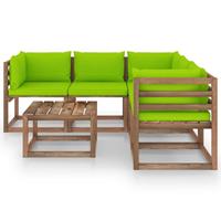 vidaXL 6-delige Loungeset met heldergroene kussens grenenhout