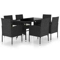 vidaXL 7-tlg. Garten-Essgruppe Poly Rattan Schwarz 