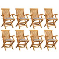 vidaXL Tuinstoelen 8 st met grijs geruite kussens massief teakhout