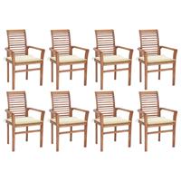 vidaXL Eetkamerstoelen 8 st met crèmekleurige kussens massief teakhout