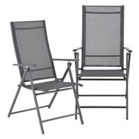 En.casa Gartenstuhl Kalamata 2er Set Outdoor-Stuhl Hochlehner Zusammenklappbar Stahlgestell in verschiedenen Farben dunkelgrau
