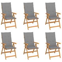vidaXL Tuinstoelen 6 st met grijze kussens massief teakhout