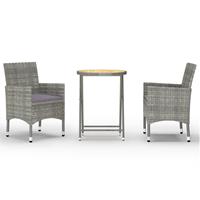 vidaXL 3-tlg. Bistro-Set Poly Rattan und Akazienholz  Grau