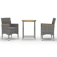 vidaXL 3-tlg. Bistro-Set Poly Rattan und Akazienholz  Grau