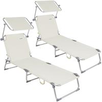Sonnenliege Ibiza Aluminium Sonnendach 190cm Gartenliege Strandliege Alu Liege Freizeitliege 2x Cremeweiß - Casaria