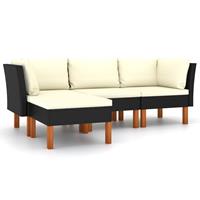 vidaXL 4-delige Loungeset met kussens poly rattan zwart