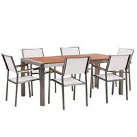 Beliani Tuinset eucalyptushout 180 x 90 cm met 6 stoelen beige GROSSETO