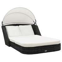 vidaXL Ligbed met luifel poly rattan zwart