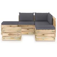 vidaXL 6-tlg. Garten-Lounge-Set mit Kissen Grün Imprägniertes Holz 